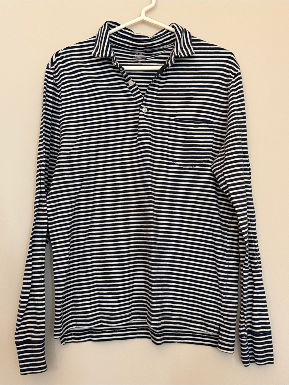 J. Crew Black and White Striped Long-Sleeve Polo